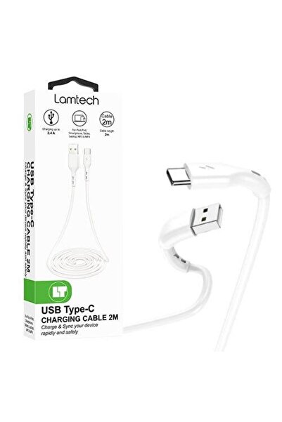 Lamtech USB to Type-C Charging/Data Cable, 2.1A, 2m, White