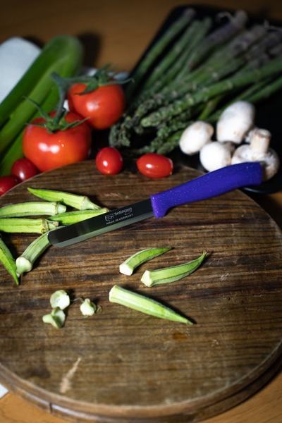 Solingen Mor Simli Ava Bıçak – 22 cm, Tırtıklı Ağız, Paslanmaz Alman Çeliği