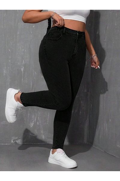 Noxter Women's Black Denim Trousers Plus Size