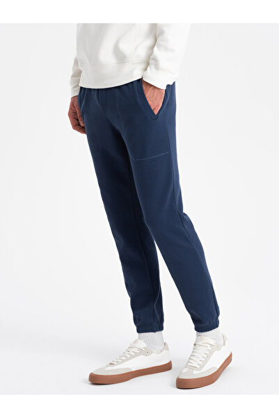 OMBRE CARROT Herren-Sweathose aus Strukturstrick - Dunkelblau V5 OM-PASK-0143