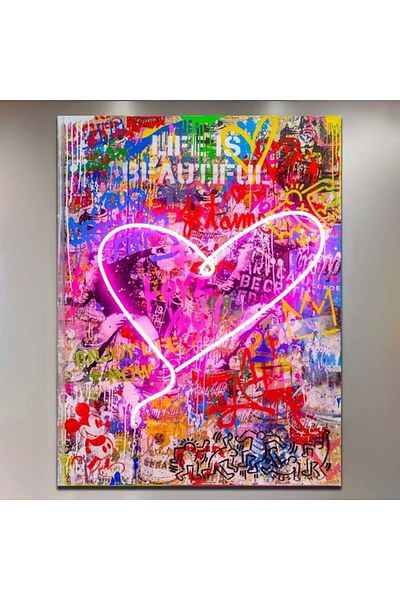 divendi-ro Decorative acrylic wall art with graffiti love pattern and LED Neon lights, 40x60 cm, multicolor