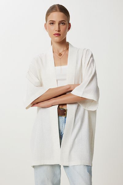 Lovelyİstanbul Textured Woven Kimono Lbv0074 Bone