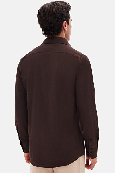 D'S Damat Ds Damat Slim Fit Bitter Brown Classic Tie Tie Μακρύ μανίκι Εύκολο σιδέρωμα πουκάμισο