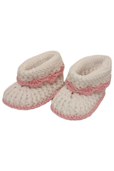 PIKKABOO - HeavenlyHugs Handmade Crochet Booties - White/Pink