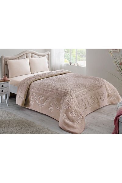 Taç Luxury embossed double bed blanket TAC 220x240cm Amira Cappuccino