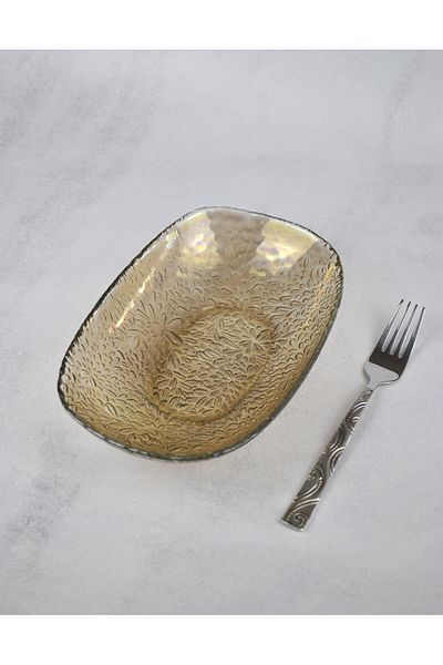 Qualitev 1 Piece Smoked Glass Boat Plate 20 cm Appetizer Presentation Plate Lustre Bowl
