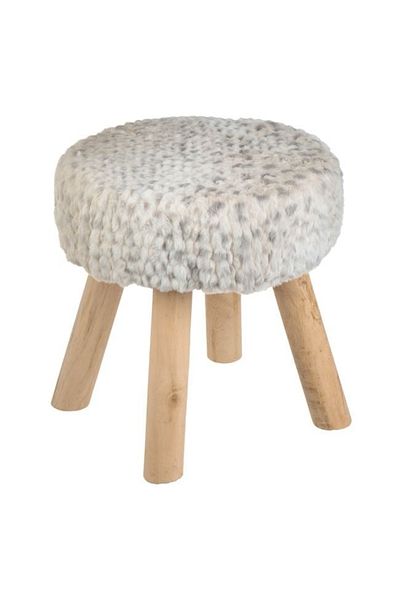 divendi-ro Decorative ottoman with wooden frame and 4 wooden legs, upholstered with fur-look, gray