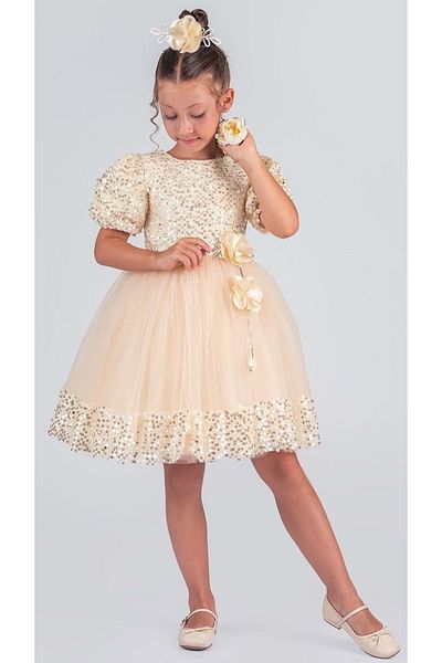 Mnk Baby&Kids Girl's Skirt Hem Sequin Venna Evening Dress M00761 Yellow