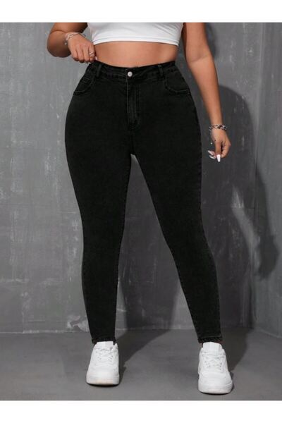 Noxter Women's Black Denim Trousers Plus Size