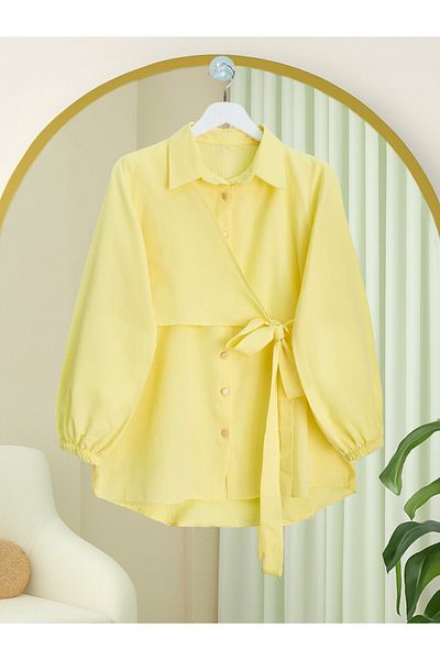 Modamorfo Cross Tie Sleeve Elastic Button Shirt - Yellow