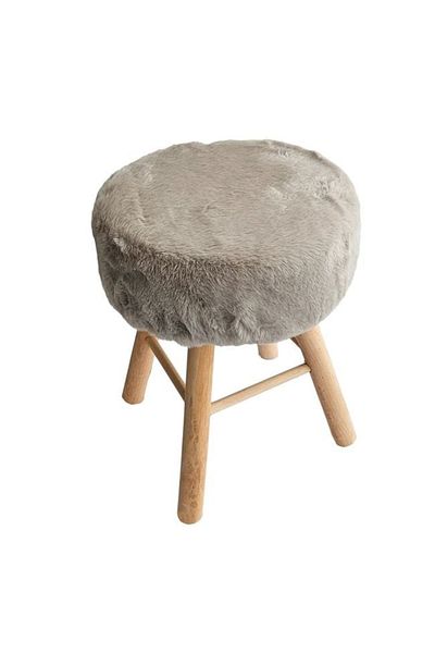 divendi-ro Decorative ottoman with wooden frame and 4 wooden legs, upholstered with fur-look, beige