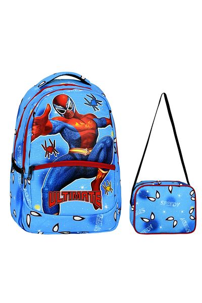 shopshop Boy's Spiderman Printed Primary School Backpack Lunch Bag Waterproof Fabric-Peh2023
