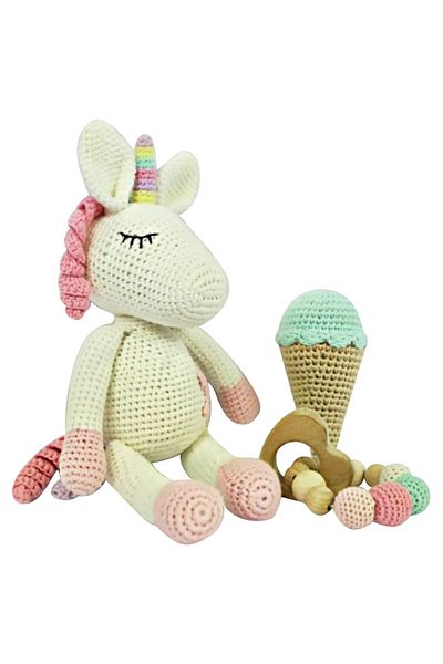 PIKKABOO - Snuggle&Play Crochet Unicorn Toy, Rattle, Teether