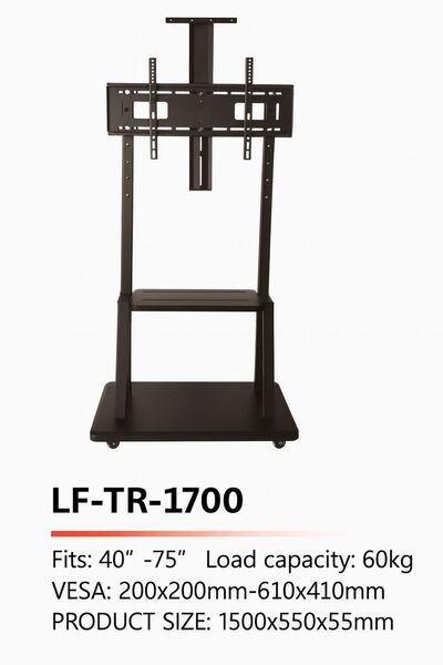 Siltron 40″–75″ TV Mobile Stand – Heavy-Duty, 60kg Load, VESA 200x200–610x410mm, Shelf & Wheels
