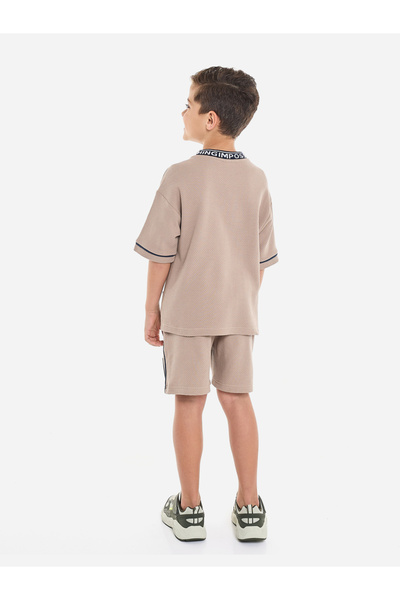 Victor and Jane By Styli Boys Brown Textured Knit T-Shirt and Shorts Set
