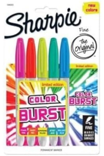 Sharpie Color Burst Fine Point Permanent Markers 5/pkg-Assorted