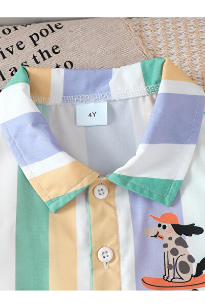 Styli Boys Striped Button Front T-Shirt and Shorts Set