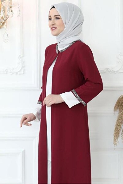 Amine Hüma Taş İşlemeli Ceket Bordo