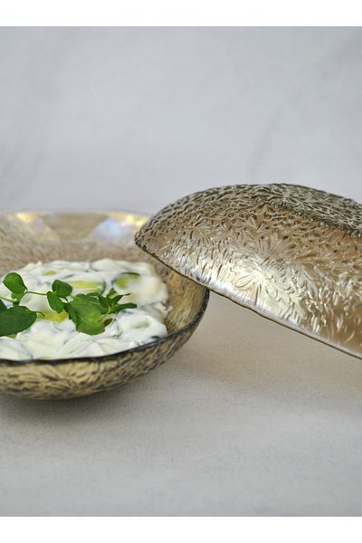 Qualitev 2 Pieces Smoked Glass Boat Plate 20 cm Appetizer Presentation Plate Lustre Bowl