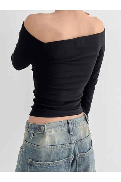 Touz Streetwear Printed Lace Black Long Sleeve Blouse