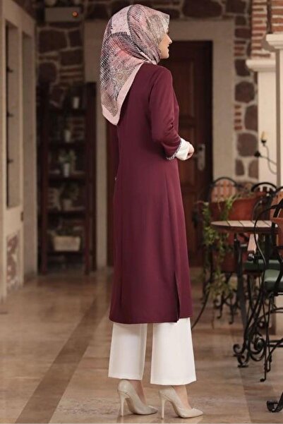 Amine Hüma Taş İşlemeli Ceket Mürdüm