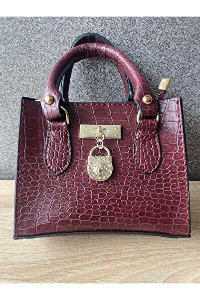 Dadali Croco Patterned Hand and Shoulder Bag Burgundy
