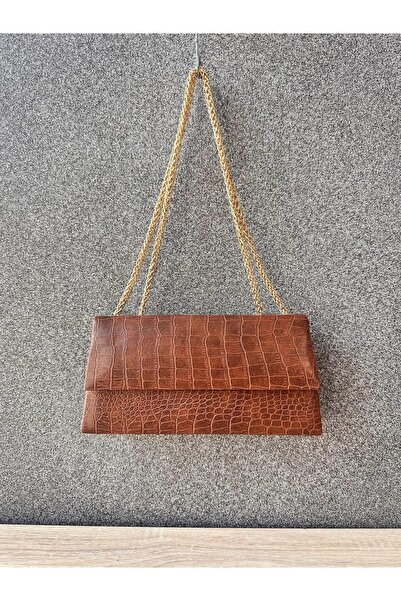 Dadali Leather Look Crocodile Patterned Chain Bag Brown