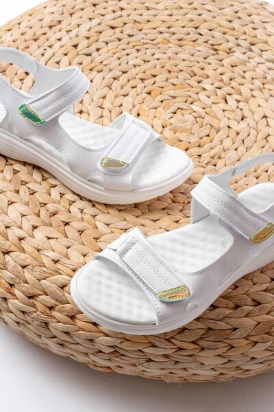 Budi Dm-363 White Helmet Velcro Stitched Daily Women's Sandals