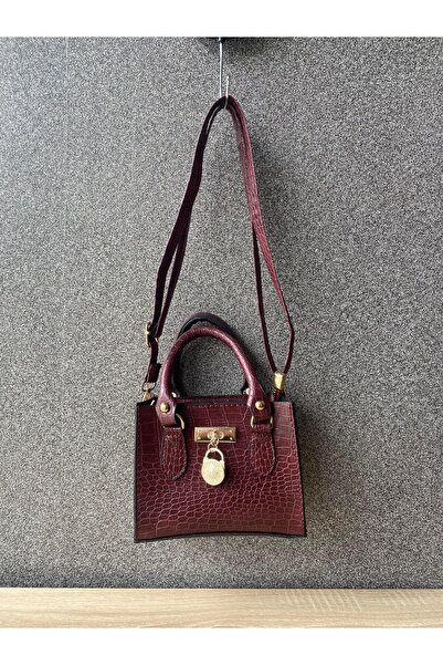 Dadali Croco Patterned Hand and Shoulder Bag Burgundy
