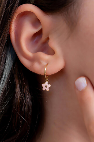 Bayar Gold 14 Ayar Altın Pembe Mineli Yıldız Çocuk Küpesi