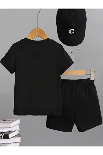 Styli Boys Black Slogan T-Shirt and Shorts Set
