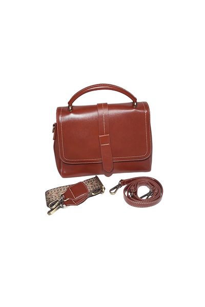 L-line fashion Women's bag, made of natural leather, cognac brown, with two straps, size 25 x 12 x 20 cm