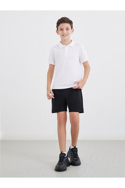 Styli Boys White Cotton Polo T-Shirt