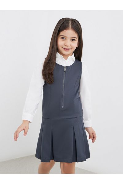 Styli Girls Grey Blue Fold Pleated Pinafore Dress