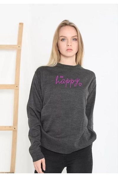 SuQ Printed Long Sleeve Half-Neck Woven Knitwear - Smoked