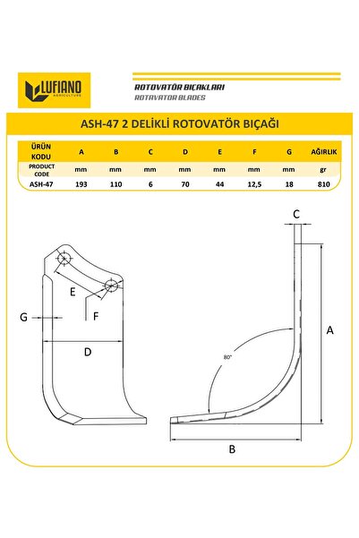Ash -47 Rotovatör Bıçağı 20 Takım (20 sağ+20sol)