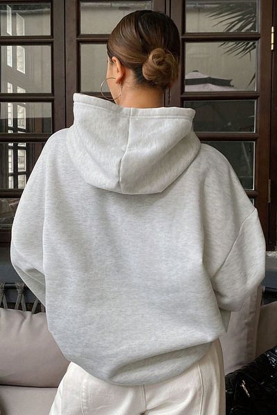 Know Women's Gray Plain Hooded Loose Fit Sweatshirt Hoodie