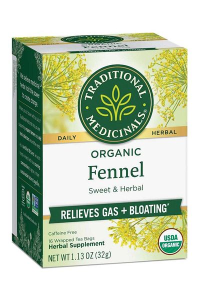 TRADITIONAL MEDICINALS Organic Fennel, Relieves Gas and Bloating, Caffeine Free, 16 Tea Bags