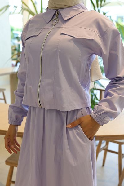 modessia Women's Lila Poplin Zippered Jacket+Skirt Double Set