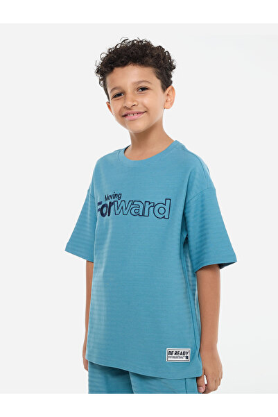 Victor and Jane By Styli Boys Blue Embroidered T-Shirt and Shorts Set