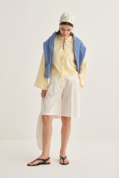 EBU Prive Women's Organic Cotton V-Neck Short Blouse Butter