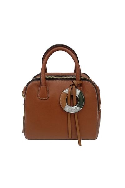 L-line fashion Women's bag, made of natural leather, camel brown, with two straps, size 23x24x14 cm