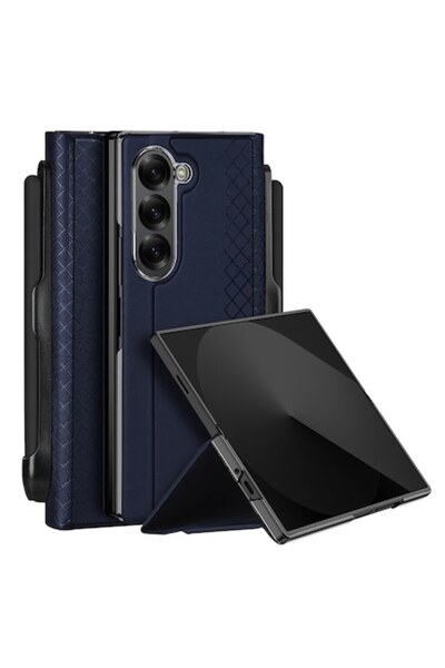 Velo Husă compatibilă cu Samsung Galaxy Z Fold6, Elite Content W3585, piele ecologică, albastră