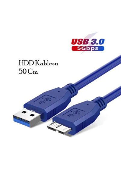 Vwin USB 3.0 Taşınabilir HDD Harddisk Hard Disk Kablosu / 50 Cm Mavi / Micro USB -B / Hızlı Veri Aktarımı