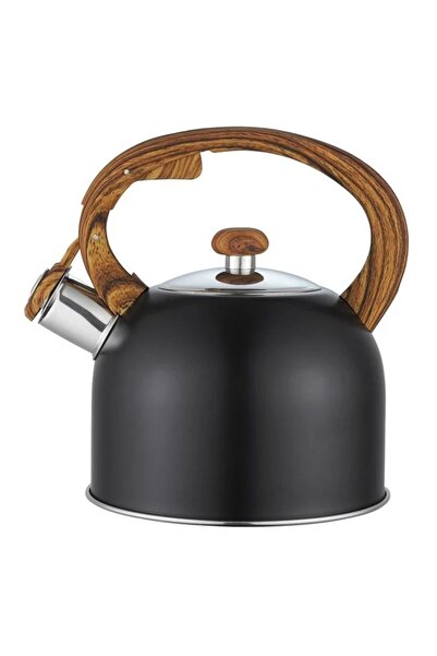 divendi-ro Stainless steel kettle with wooden handle, removable lid, 1.5L capacity, black