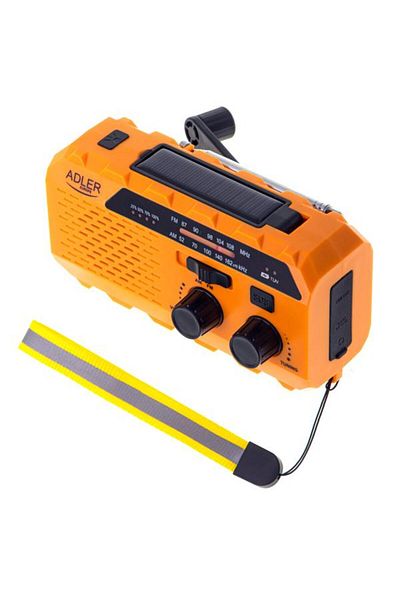 adler Radio solar with crank AD 1197, 1200 mAh Battery, 8-hour Autonomy, Flashlight, USB, SOS Alarm