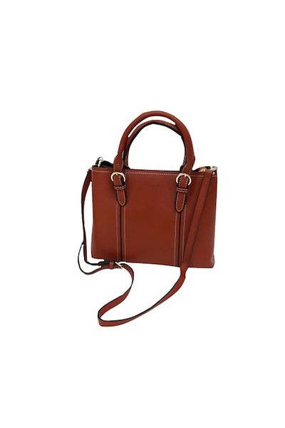 L-line fashion Women's bag made of genuine leather, cognac brown, 29x13x22