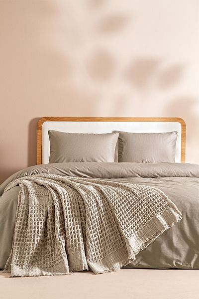 Penelope 100% Cotton Woven Bedspread 240X250 cm Stone - Belinda Series