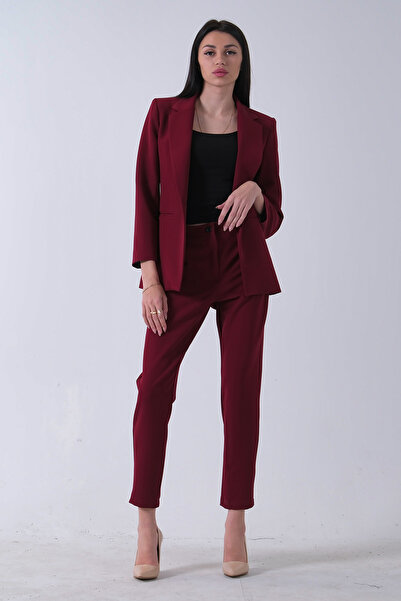 Feminist Klasik Yaka Ceketli Takım Bordo 0106309