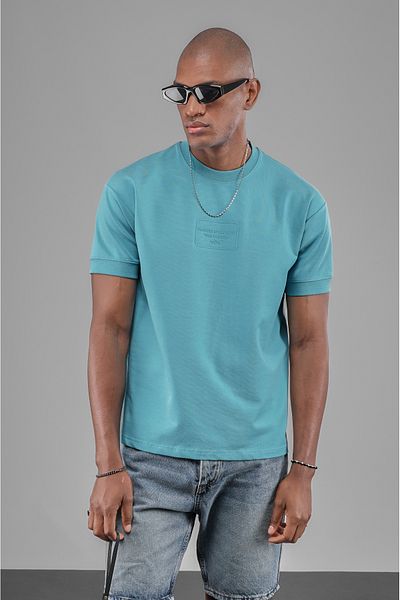Butik Trend Biz Sleeve Ribbed Embossed Printed Half Oversize Fit Men's T-Shirt